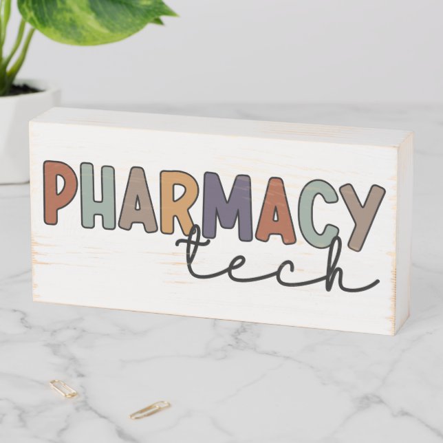 Pharmacy Tech Retro Pharmacy Technician Wooden Box Sign (In Situ Horizontal)