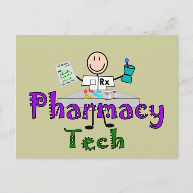 Pharmacy Tech Stick People Design Gifts Postcard (Front)