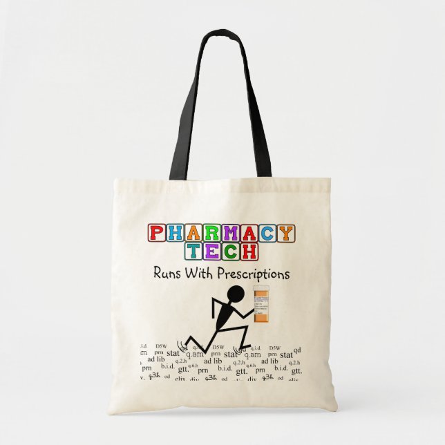 Pharmacy Tech Tote With Rx Abbreviations Stickman Bag (Front)