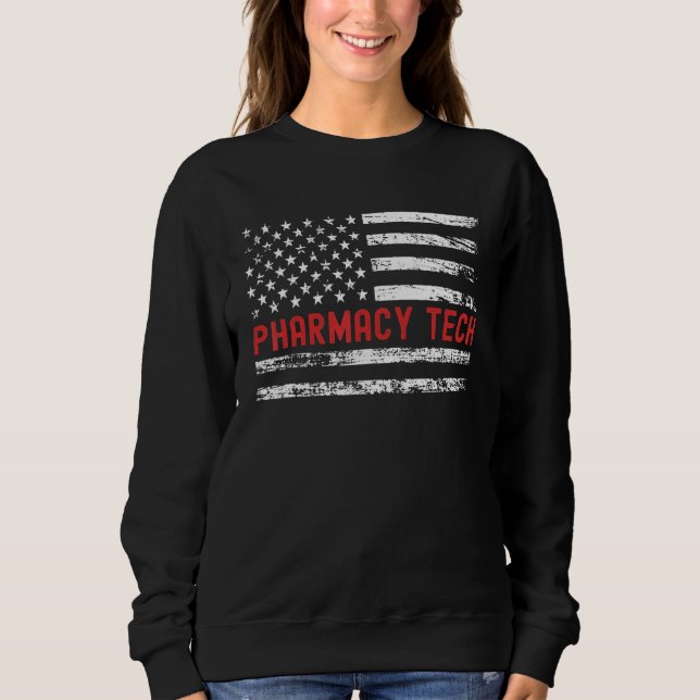 Pharmacy Tech USA Flag Profession Retro Job Title Sweatshirt (Front)