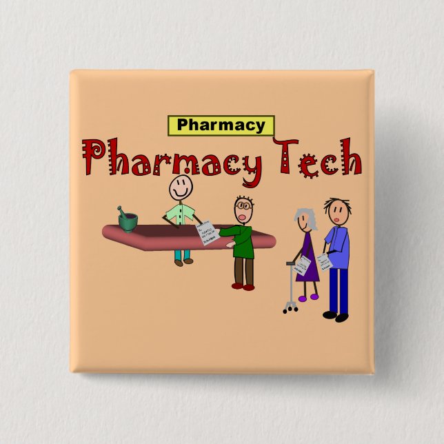 Pharmacy Tech With Customers Design Pinback Button (Front)