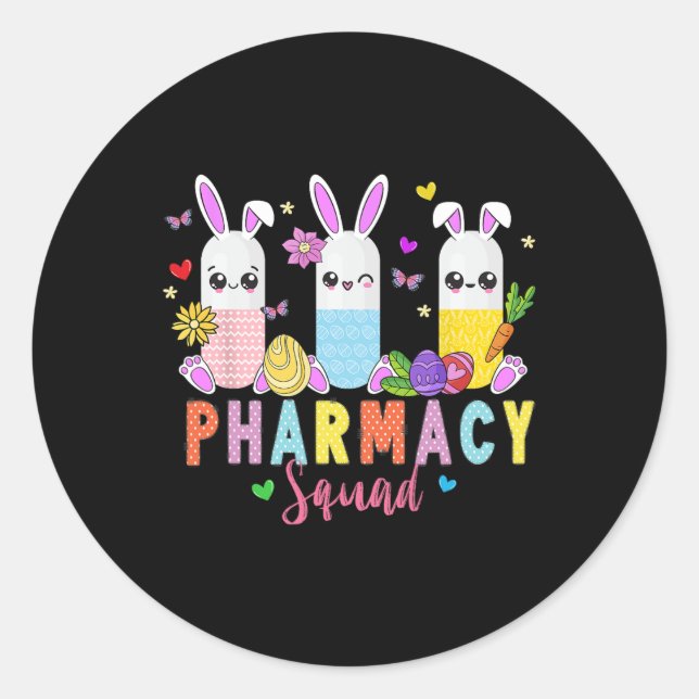 Pharmacy Technician Bunny Easter Day Pharmacy Tech Classic Round Sticker (Front)
