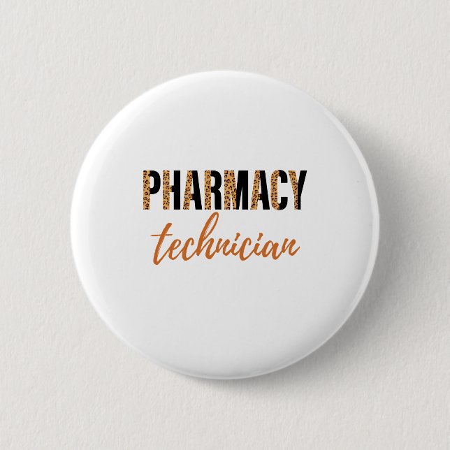 Pharmacy Technician CPHT Leopard Print Button (Front)
