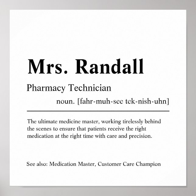 Pharmacy Technician Personalized Gift Poster (Front)