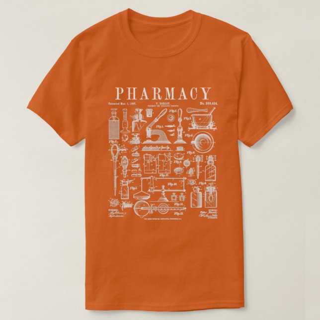 Pharmacy Technician Pharmacist Tools Vintage Paten T-Shirt (Design Front)