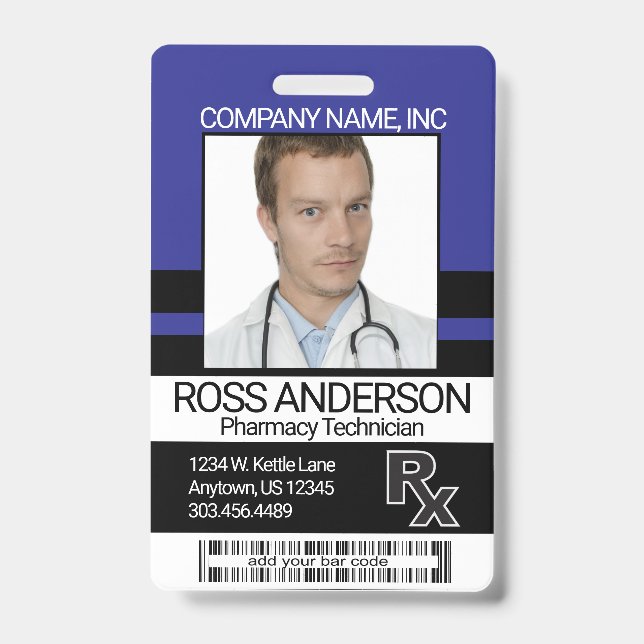 Pharmacy Technician Photo Badge - Blue and Black (Front)