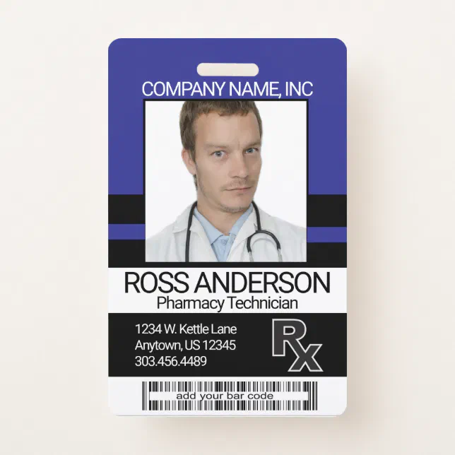 Pharmacy Technician Photo Badge - Blue and Black | Zazzle