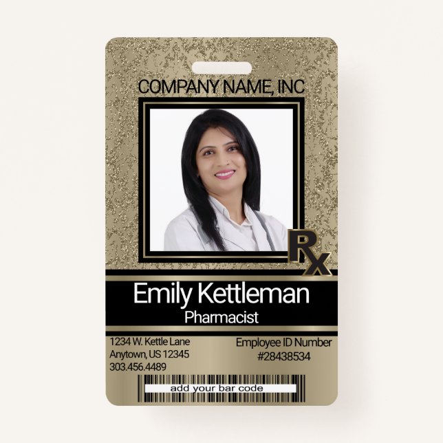 Pharmacy Technician Photo Badge - Gold (Front)