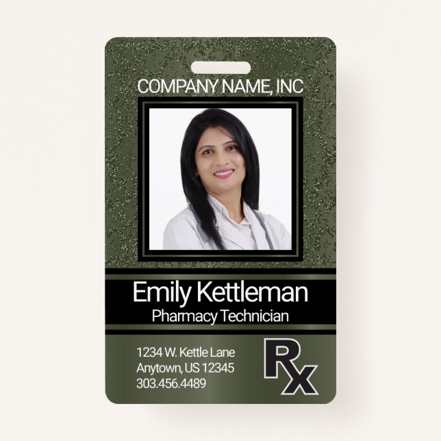 Pharmacy Technician Photo Badge - Green (Front)