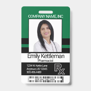 Pharmacy Technician Photo Badge - Green and Black