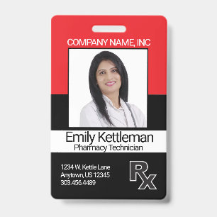 Pharmacy Technician Photo Badge - Red and Black
