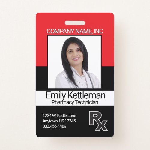 Pharmacy Technician Photo Badge _ Red and Black