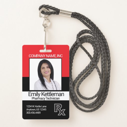 Pharmacy Technician Photo Badge - Red and Black | Zazzle