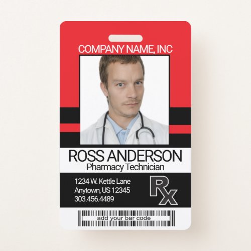 Pharmacy Technician Photo Badge _ Red and Black