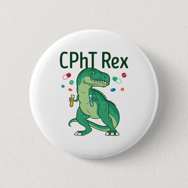 Pharmacy Technician Tech CPhT Rex Button (Front)
