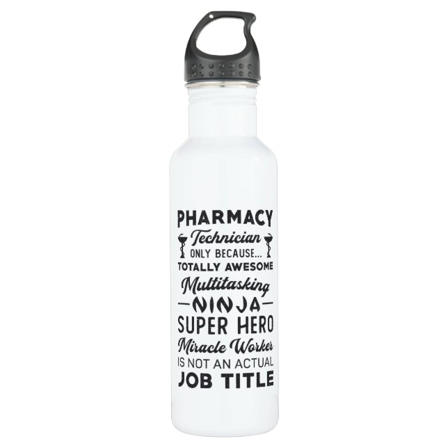 Pharmacy Technician Tech Hero Medicine Pharmacist Stainless Steel Water Bottle (Front)
