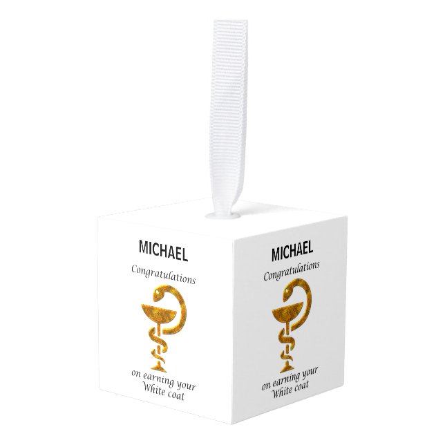 Pharmacy White Coat Ceremony Congratulations Cube Ornament (Front Angled)
