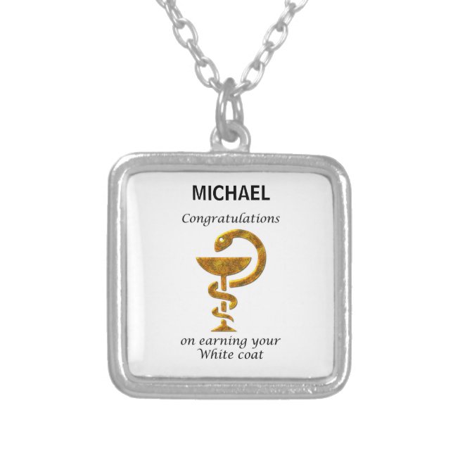 Pharmacy White Coat Ceremony Congratulations Silver Plated Necklace (Front)