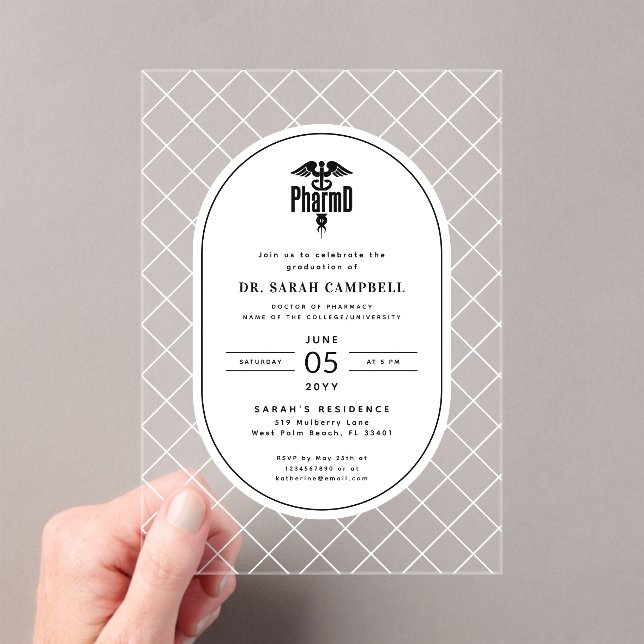 PharmD Doctor of Pharmacy Graduation Check Pattern Acrylic Invitations (Insitu (Handheld))