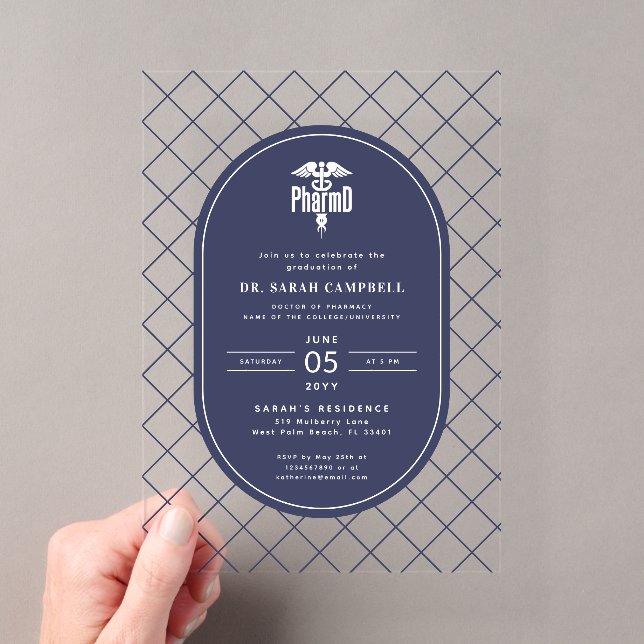 PharmD Doctor of Pharmacy Graduation Check Pattern Acrylic Invitations (Insitu (Handheld))