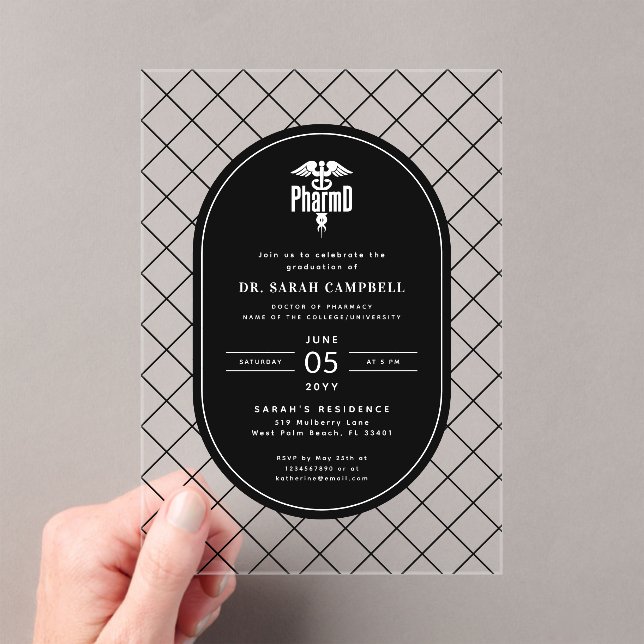 PharmD Doctor of Pharmacy Graduation Check Pattern Acrylic Invitations (Insitu (Handheld))