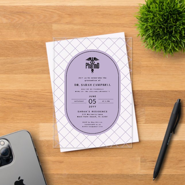 PharmD Doctor of Pharmacy Graduation Check Pattern Acrylic Invitations (Insitu (Invitation Card))