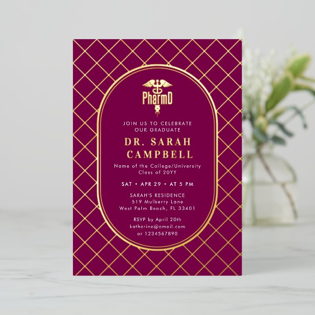 PharmD Doctor of Pharmacy Graduation Check Pattern Foil Invitation (Standing Front)