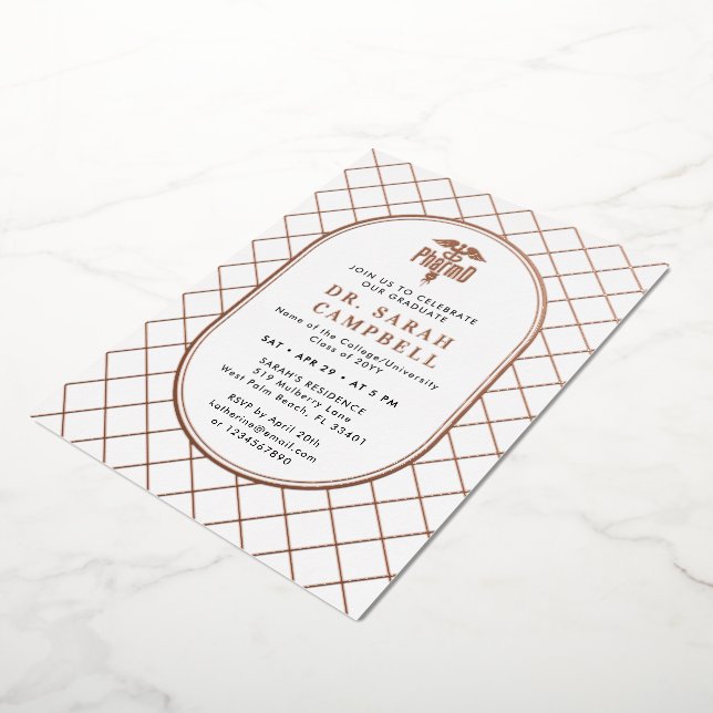 PharmD Doctor of Pharmacy Graduation Check Pattern Foil Invitation (Rotated)