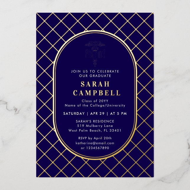 PharmD Doctor of Pharmacy Graduation Check Pattern Foil Invitation (Front)