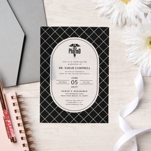 PharmD Doctor of Pharmacy Graduation Check Pattern Vellum Invitations (Wedding)