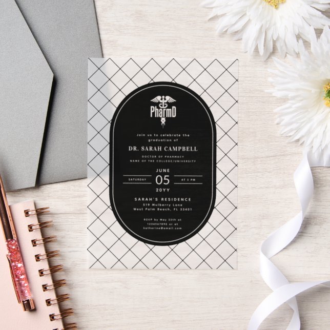 PharmD Doctor of Pharmacy Graduation Check Pattern Vellum Invitations (Wedding)