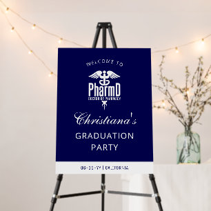 PharmD Navy Blue White Grad Party Welcome Sign
