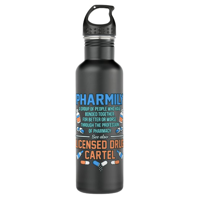 Pharmily Pharmacist Technician Pharmacy PharmD Stainless Steel Water Bottle (Front)