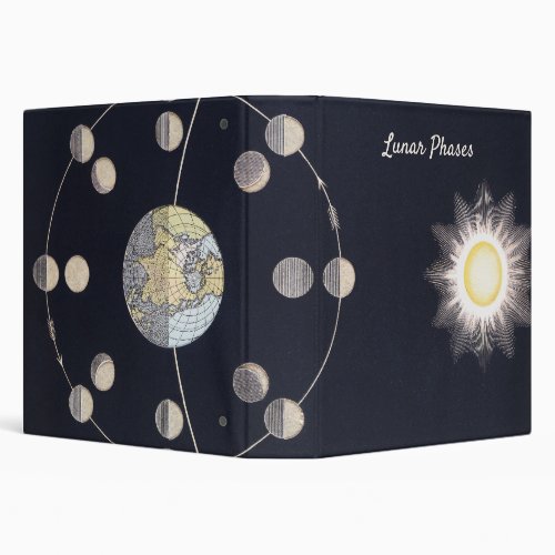 Phases of Moon with Earth  Sun Vintage Astronomy 3 Ring Binder