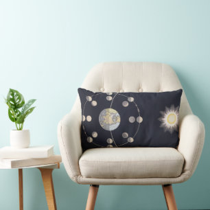 Phases of Moon with Earth & Sun, Vintage Astronomy Lumbar Pillow