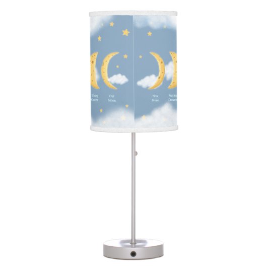 Phases of the Cheese Moon Dreamy Sky Lunar Chart Table Lamp (Back)