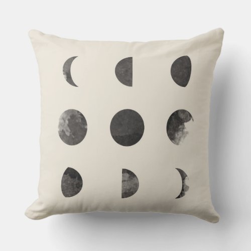 Phases of the Moon Luna Watercolor Art Crescent Throw Pillow
