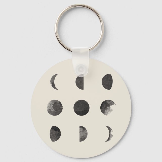 Phases of the Moon Lunar Watercolor Keychain (Front)