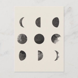 Phases of the Moon Lunar Watercolor Postcard