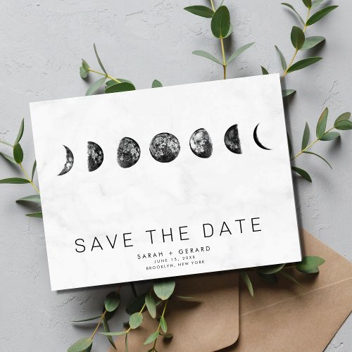 Phases of the Moon Marble Wedding Save Dates Announcement Postcard