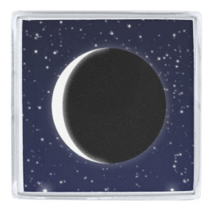 Phases of the Moon, new moon Silver Finish Lapel Pin