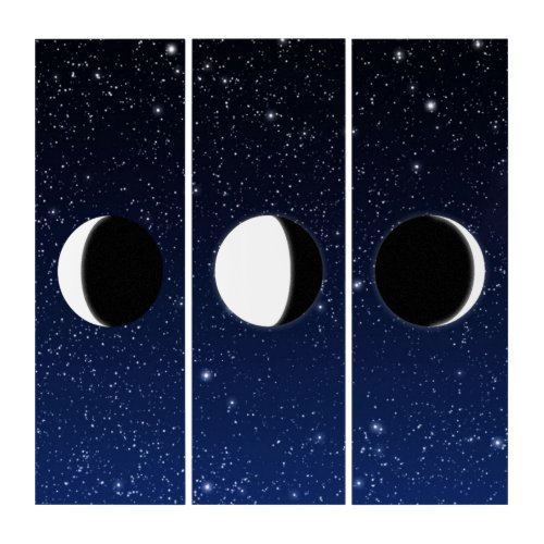 Phases of the Moon on Deep Midnight Blue Triptych