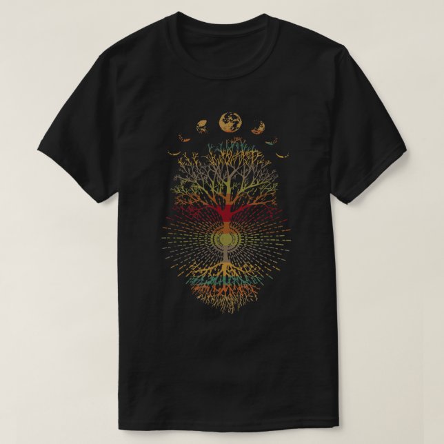 Phases of the Moon Retro 60s 70s Vibe Tree of Life T-Shirt (Design Front)