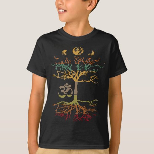Phases of the Moon Tree of Life Vintage Retro Om M T_Shirt