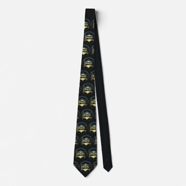 Phd cap gold black pattern doctoral degree  neck tie (Front)