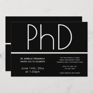 PhD degree Black Graduation Party Invitation