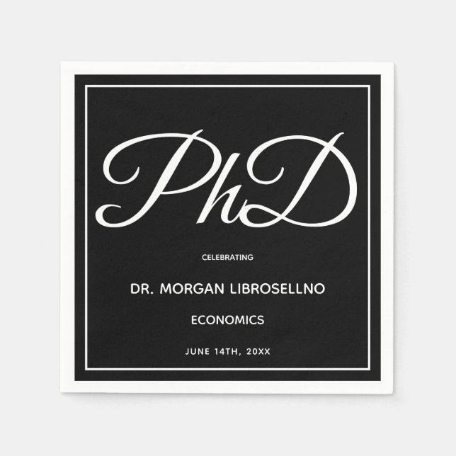 PhD degree Black Graduation Party Napkins (Front)