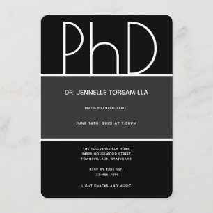 PhD degree Black Gray White Vertical Graduation Invitation