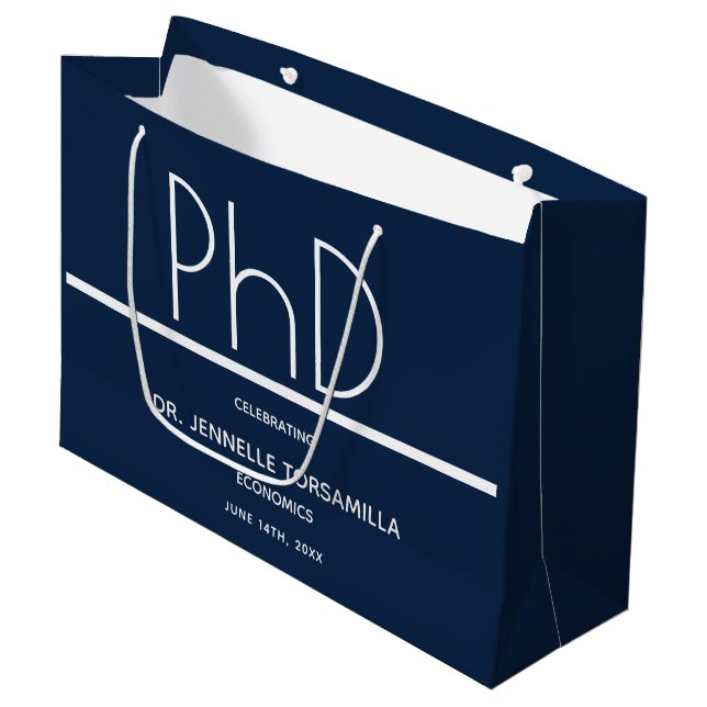 PhD degree Blue Graduation Party Large Gift Bag (Front Angled)