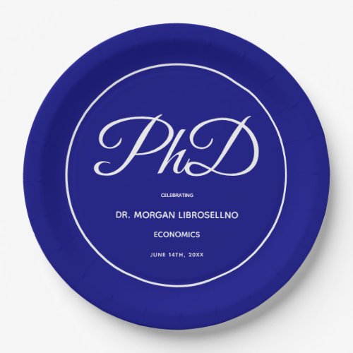 PhD degree Blue Graduation Party Paper Plate